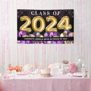 Gold Purple Glitter Class of 2024 Graduation Banner