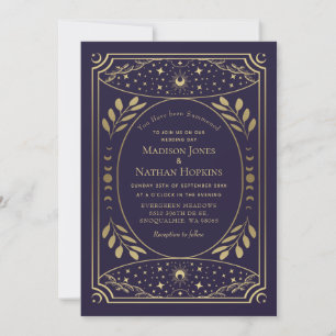 Gold Purple Gothic Vintage Tarot Wedding QR Code Invitation