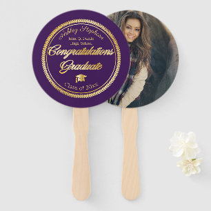 Gold Purple Graduation Photo Class of 2023 Hand Fan