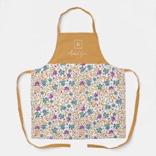Gold Purple Green Print Personalised Monogram Apron