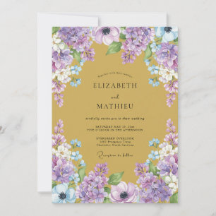Gold Purple Hydrangea Eucalyptus Wedding Invitation