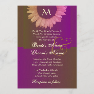 Gold Purple Khaki Coloured Sunflower Wedding Invitation
