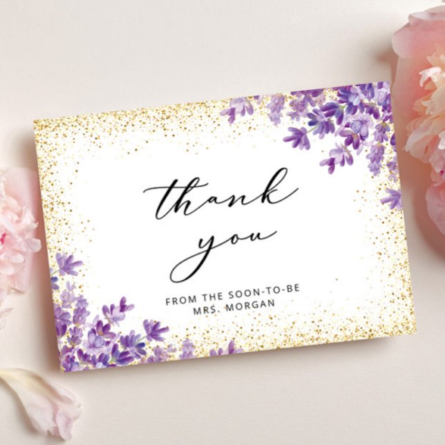 Gold Purple Lavender Bridal Shower Thank You Card (Creator Uploaded)