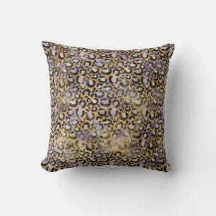 Gold Purple Leopard Print Cushion