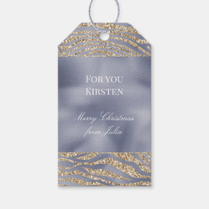 Gold Purple Luxe Glitter Stripes Christmas Gift Tags