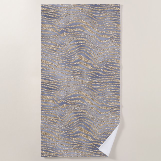 Gold Purple Luxe Glitter Zebra   Beach Towel (Front)