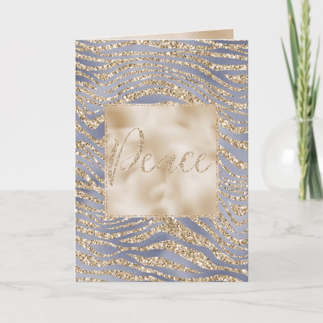 Gold Purple Luxe Glitter Zebra Peace Christmas  Card (Front)