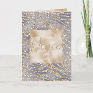 Gold Purple Luxe Glitter Zebra Peace Christmas Card