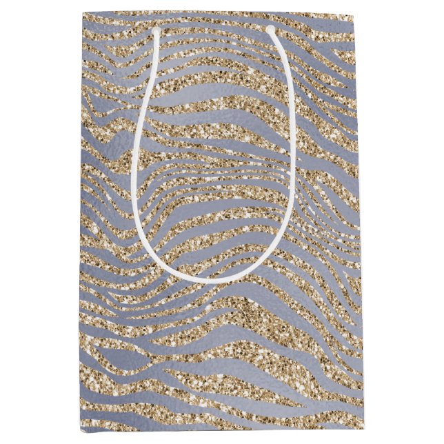 Gold Purple Luxe Glitter Zebra Peace Christmas     Medium Gift Bag (Front)