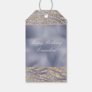 Gold Purple Luxe Glitter Zebra Print Gift Tags