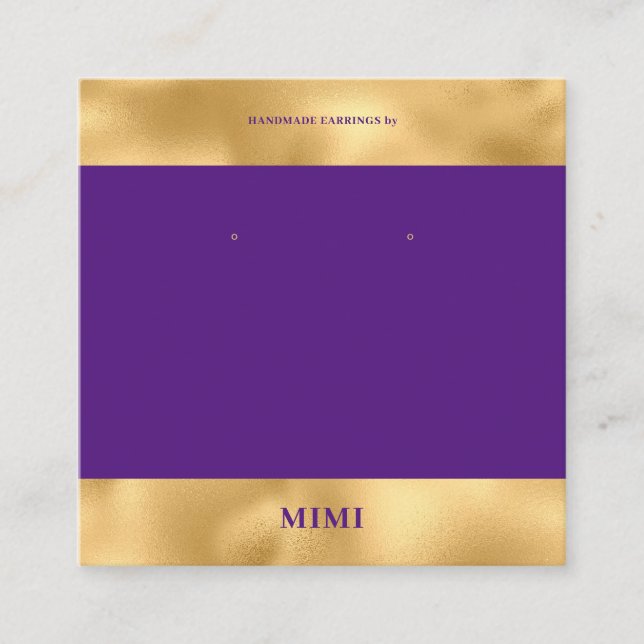 Gold Purple Luxury Earring Display  Business Card (Front)