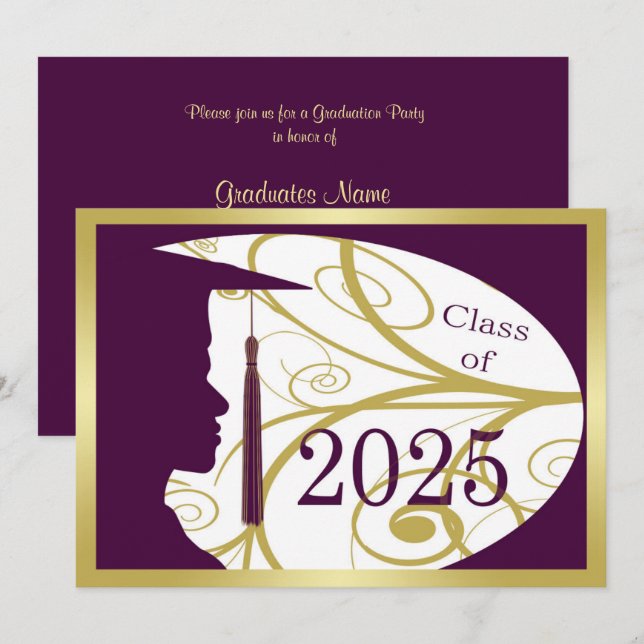 Gold/Purple Man Silhouette 2025 Graduation Party Invitation (Front/Back)
