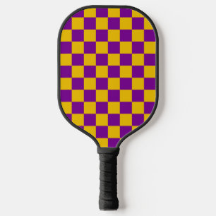 GOLD & PURPLE MARDI GRAS CHECKERED PATTERN PICKLEBALL PADDLE