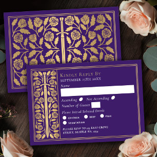 Gold Purple Mediaeval Sword Wedding RSVP Card