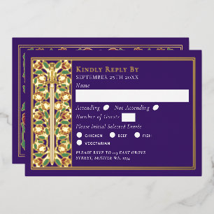 Gold Purple Medieval Sword Wedding RSVP