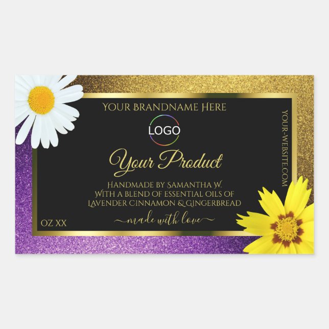 Gold Purple Metallic Black Product Labels Add Logo (Front)