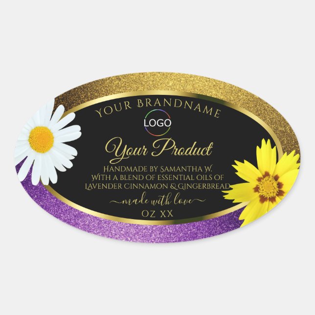 Gold Purple Metallic Black Product Labels Add Logo (Front)