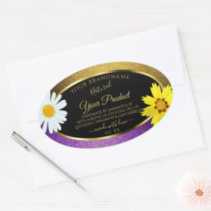 Gold Purple Metallic Glitter Black Product Labels