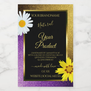 Gold Purple Metallic Glitter Black Product Labels