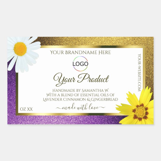 Gold Purple Metallic White Product Labels Add Logo (Front)