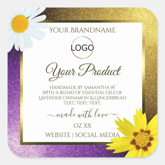 Gold Purple Metallic White Product Labels Add Logo (Front)