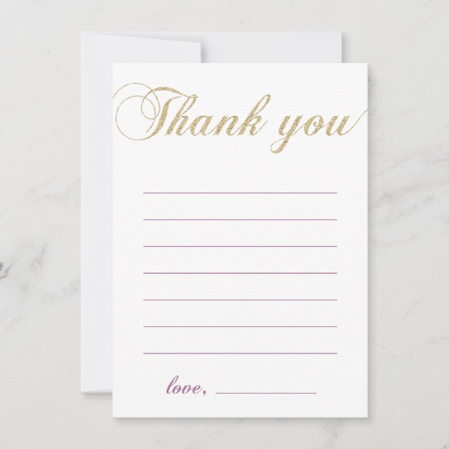 Gold & Purple | Modern Girl Party Thank You Note (Front)