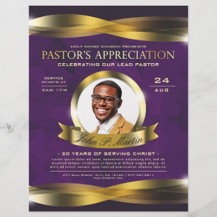 Gold & Purple Pastor's Appreciation Church Service Flyer