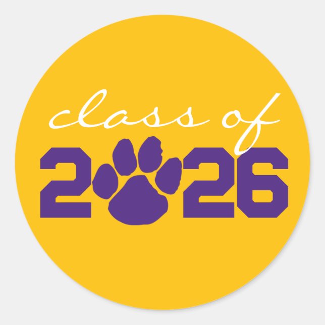 Gold & Purple Paw Print Graduation Stickers (Front)
