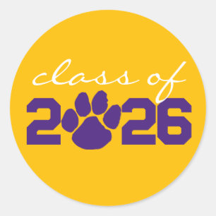 Gold & Purple Paw Print Graduation Stickers