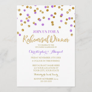Gold Purple Rehearsal Dinner Party Invitation