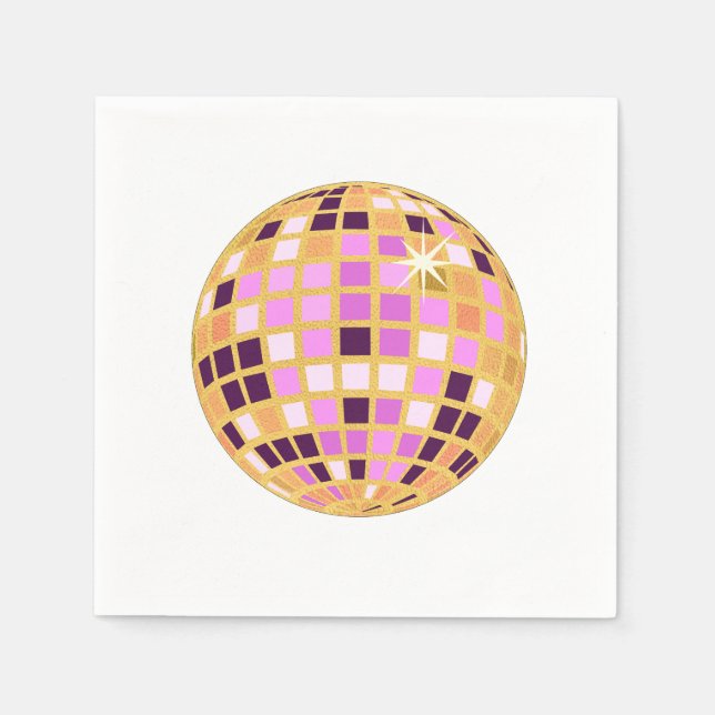 Gold Purple Retro Modern Disco Ball  Napkin (Front)