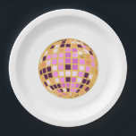 Gold Purple Retro Modern Disco Ball  Paper Plate<br><div class="desc">Dance,  dance! Evergreen disco mirrorball design for every dancing queen. Disco ball illustration pink aesthetic home decor,  party products and gifts.</div>