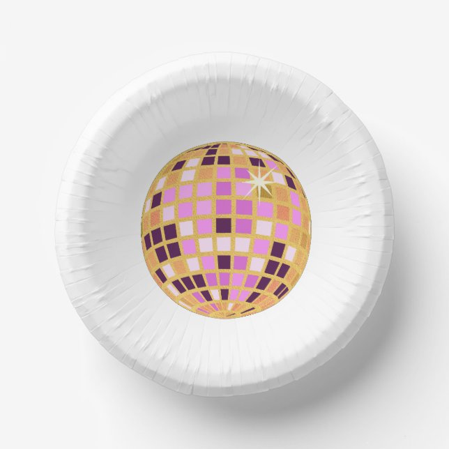 Gold Purple Retro Modern Disco Ball  Paper Plate (Front)