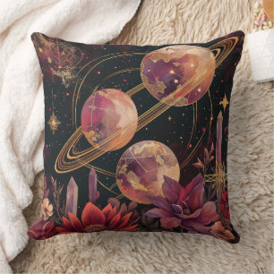 Gold Purple Ringed Planet Celestial Garden Cushion