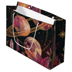 Gold Purple Ringed Planet Celestial Garden Large Gift Bag