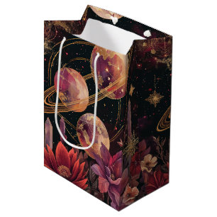 Gold Purple Ringed Planet Celestial Garden Medium Gift Bag