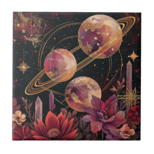 Gold Purple Ringed Planet Celestial Garden Tile