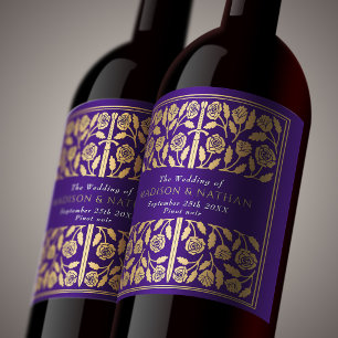 Gold Purple Royal Mediaeval Sword Wedding Wine Label