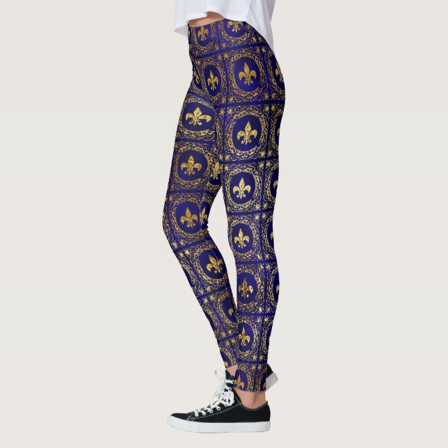 Gold & Purple Saints Foil Leggings - Stylish Metal (Left)