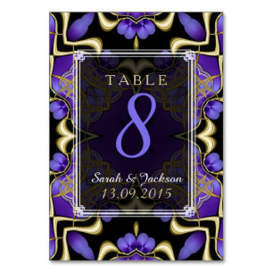 Gold Purple Satin Magic Wedding Table Number Card