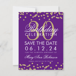 Gold Purple Save Date 30th Birthday Confetti Save The Date