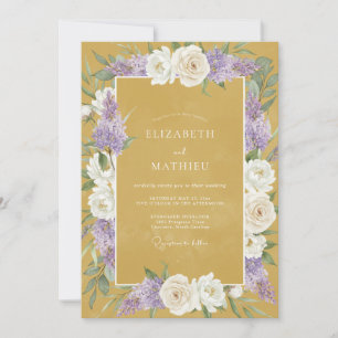 Gold Purple Soft Floral Wedding Invitation