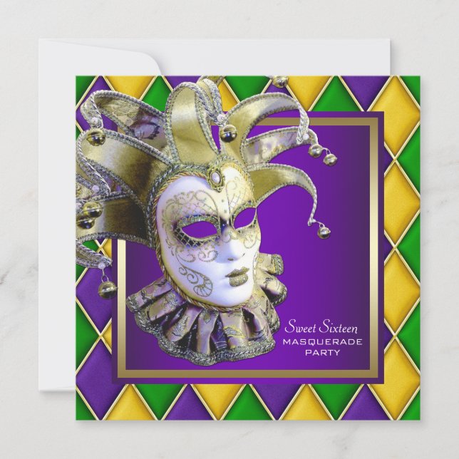 Gold Purple Sweet Sixteen Masquerade Party Invitation (Front)