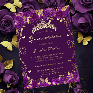Gold Purple Swirl Scroll Floral Quinceanera 