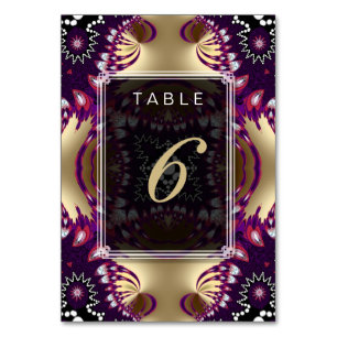 Gold Purple Tribal Wedding Menu+Table Number Card