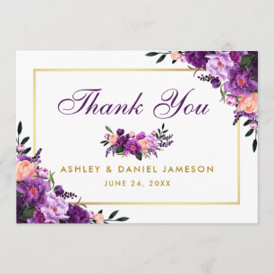 Gold Purple Ultra Violet Wedding Floral Thank You