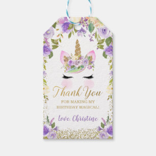 Gold Purple Unicorn Birthday Favour Gift Tags