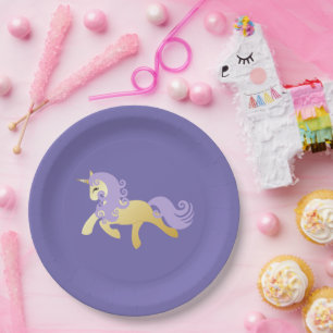 Gold Purple Unicorn   Paper Plate