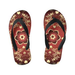Gold-Purple Valentine Round Frame Kid's Flip Flops