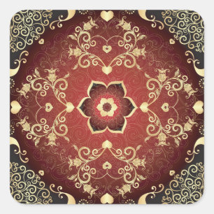Gold-Purple Valentine Round Frame Square Sticker